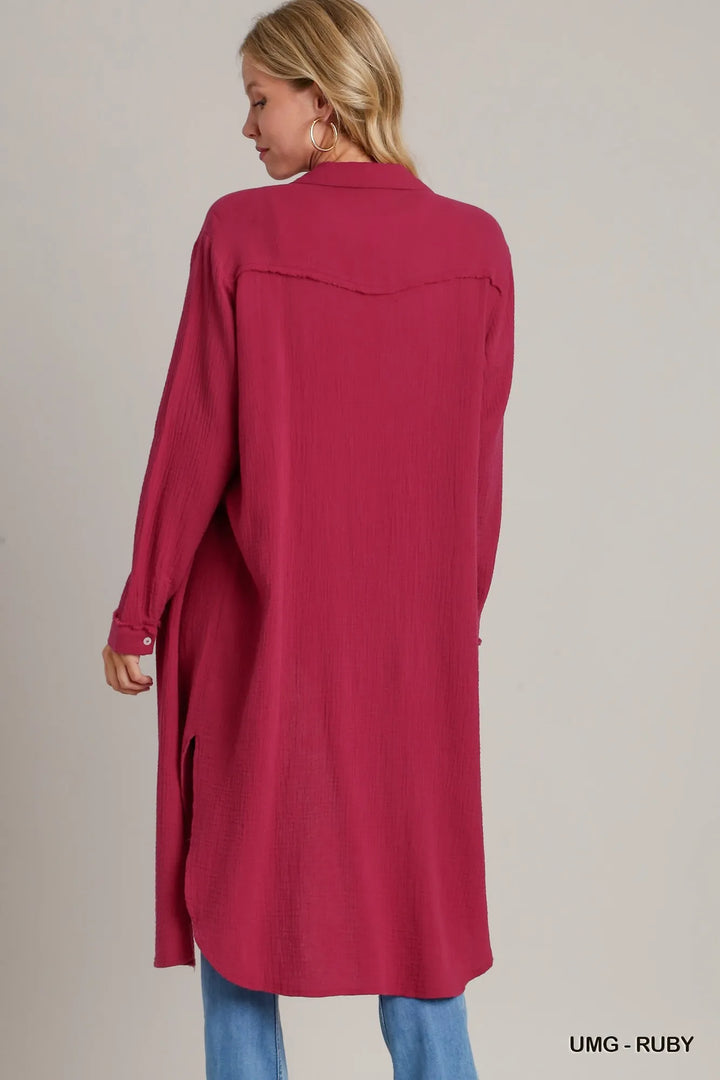 Umg-Ruby Umgee Cotton Gauze Button Down Shirt Dress