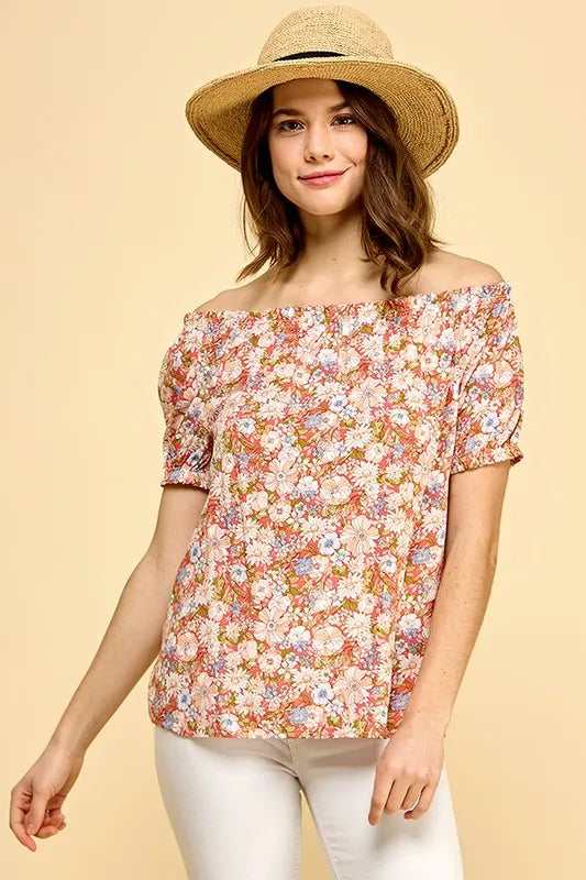 Lime N Chili Floral Print Short Sleeve Off The Shoulder Blouse 1