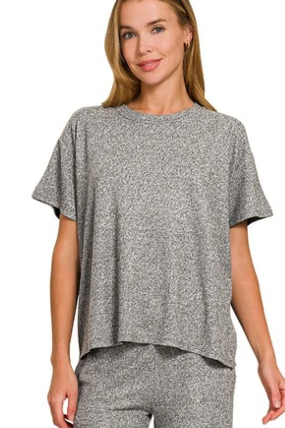 Gray Zenana Soft Melange Short Sleeve Tee Long Pants Set