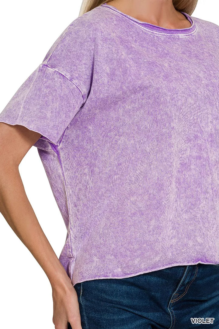 Zenana Halo Washed Cotton Short Sleeve Top 2