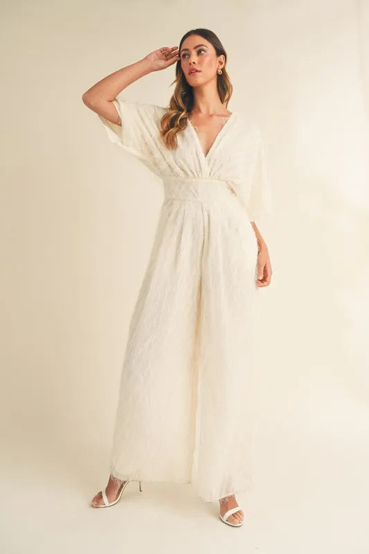 Mable Fluffy Deep V Neck Wide Leg Jumpsuit 1