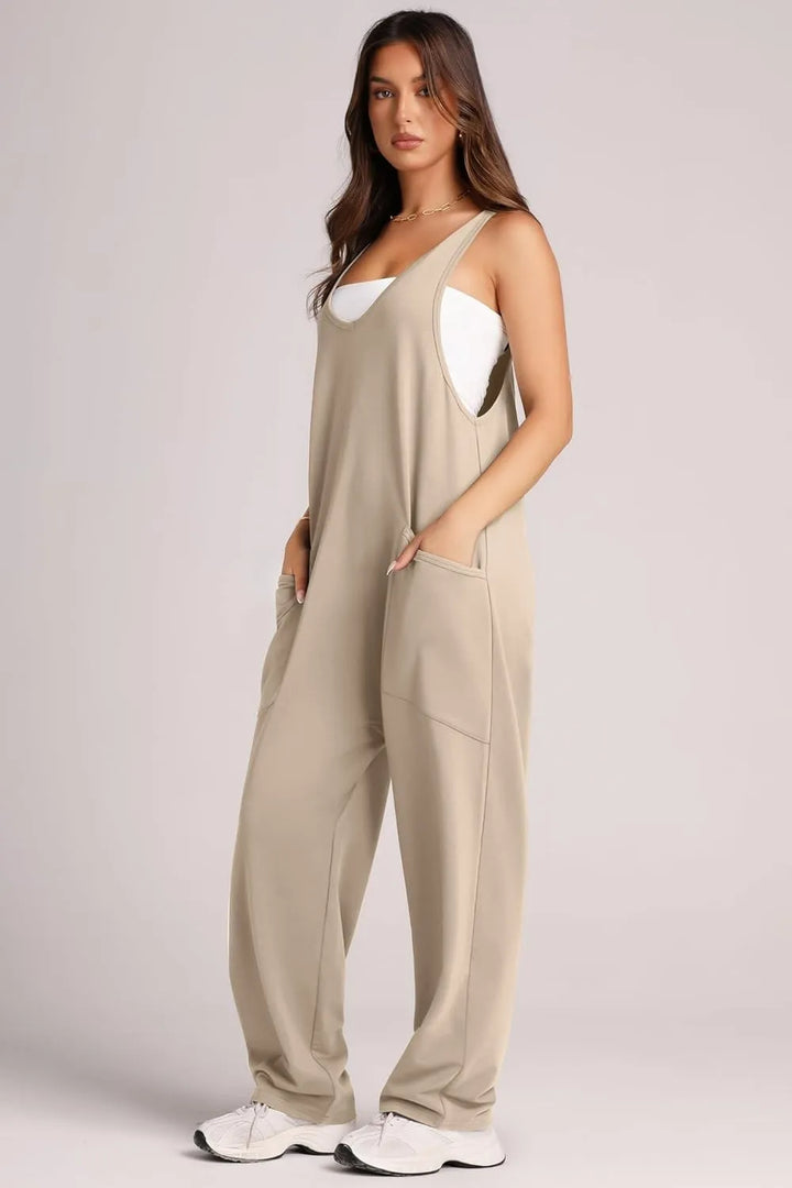 Khaki Lovelet Wide Strap Jumpsuit With Pockets