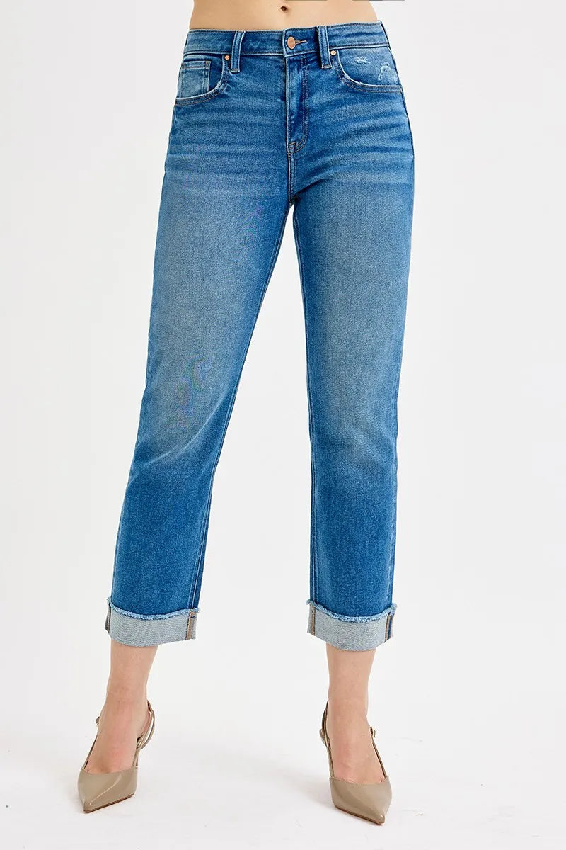 Dark Risen Full Size High Rise Boyfriend Fit Ankle Jeans Plus Size
