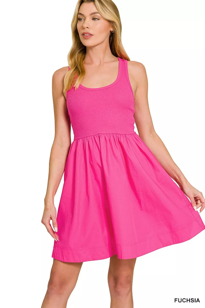 Fuchsia Zenana Combined Knit Woven Midi Dress 2