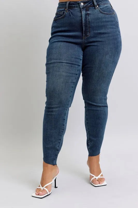Dk Judy Blue Full Size High Waist Tummy Control Step Hem Skinny Jeans Plus Size