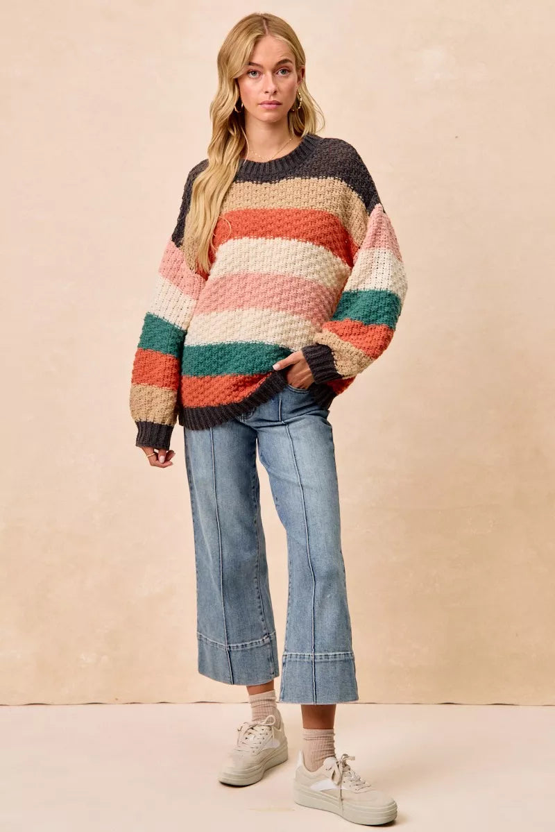 Bibi Stripes Color Block Chunky Sweater