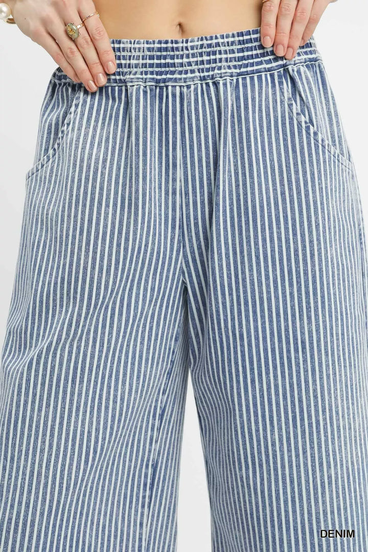 Umgee Stone Wash Stripe Wide Leg Pants