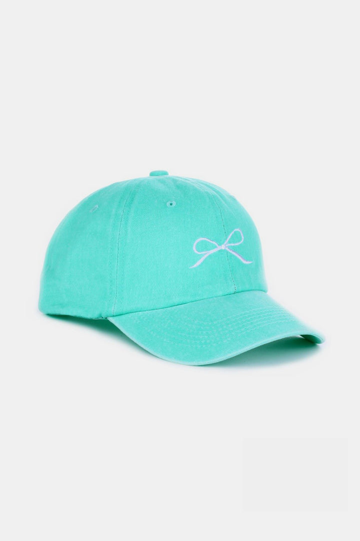 Black Zenana Bow Embroidered Washed Cotton Caps