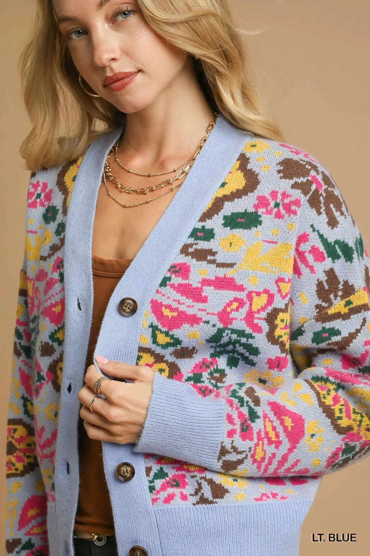 Umgee Floral Knit Button Up Cardigan