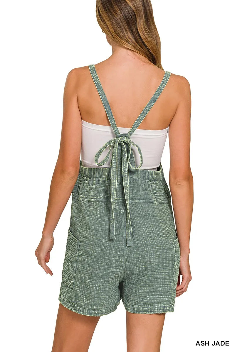Ash Jade Zenana Washed Double Gauze Tie Back Rompers