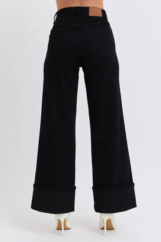 Bk Judy Blue Full Size High Waist Reto Wide Leg W Cuff Plus Size