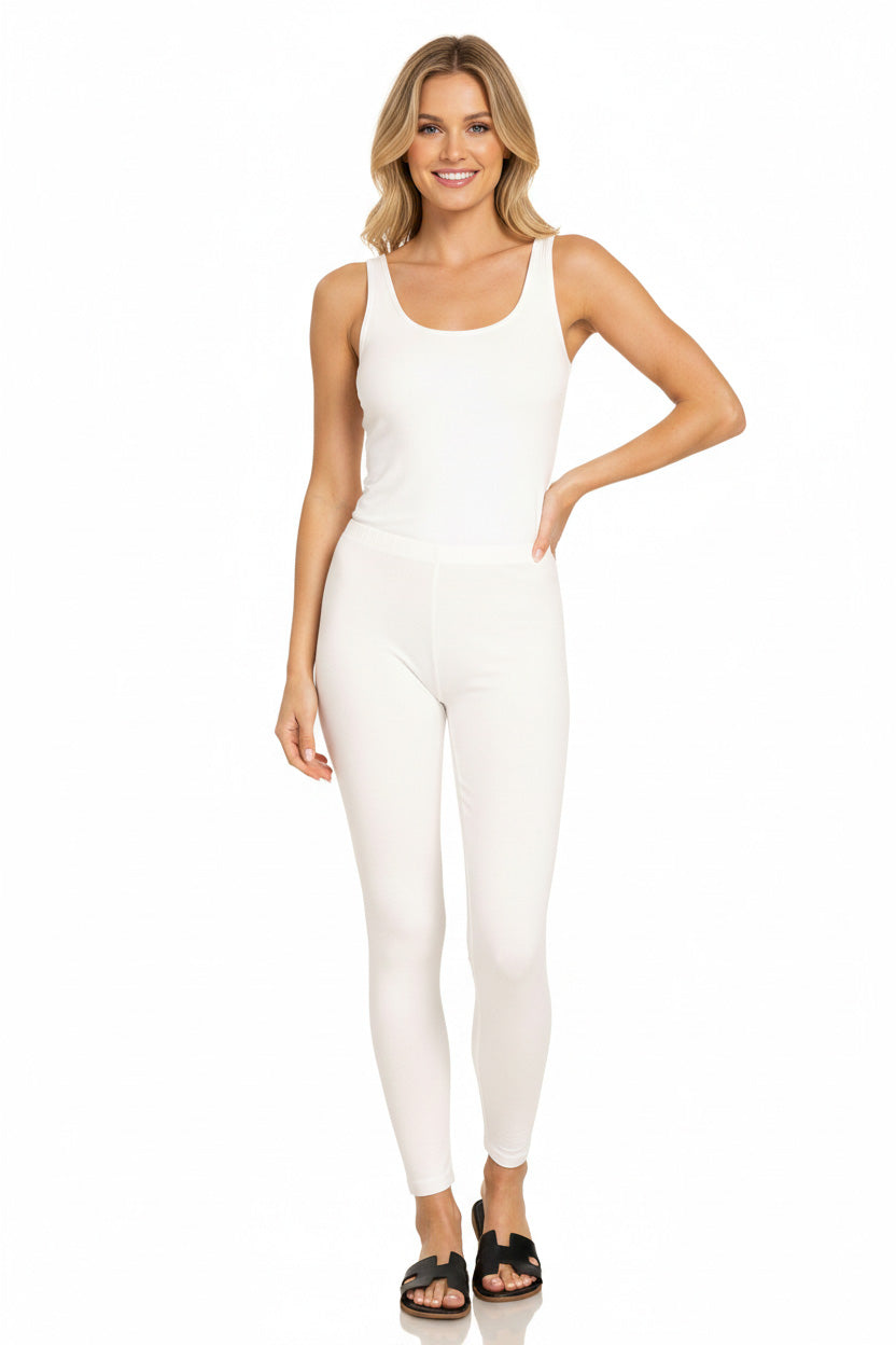 White Zenana Premium Cotton Full Length Leggings 2