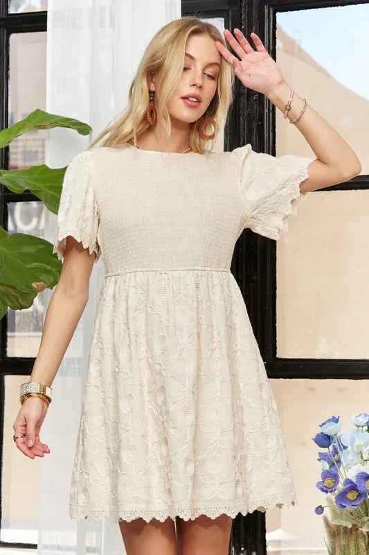 Adora Rround Neck Crinkle Babydoll Dress