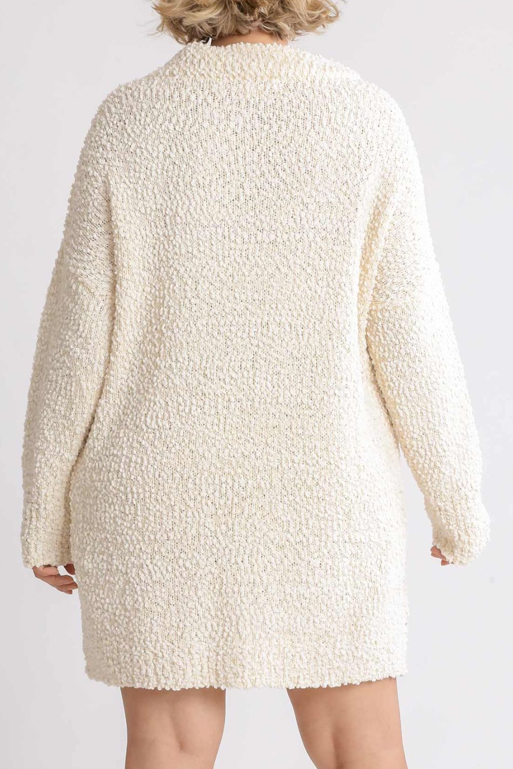 Cream Umgee Full Size High Low Long Sleeve Boucle Sweater Dress Plus Size