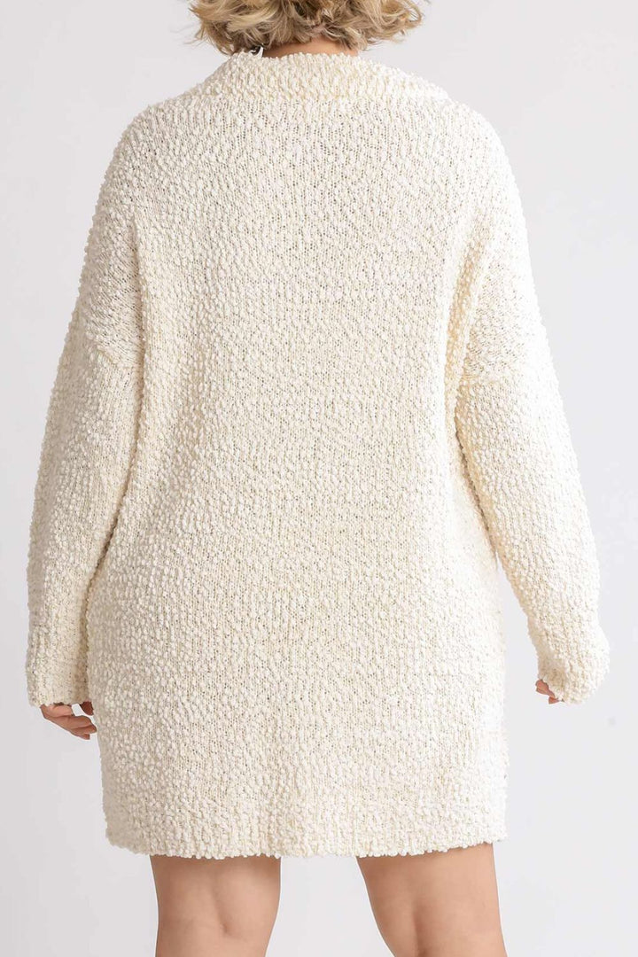 Cream Umgee Full Size High Low Long Sleeve Boucle Sweater Dress Plus Size