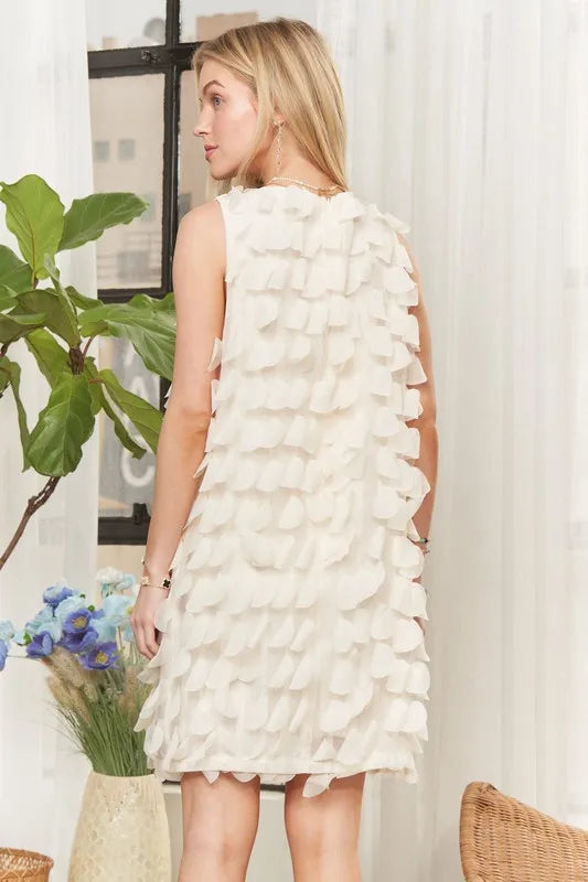 Beige Adora Sleeveless Shift 3D Petal Dress