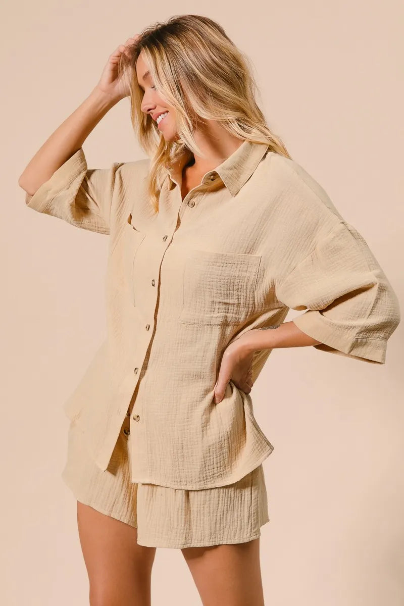 Bibi Crinkle Gauze Shirt And Short Set 2