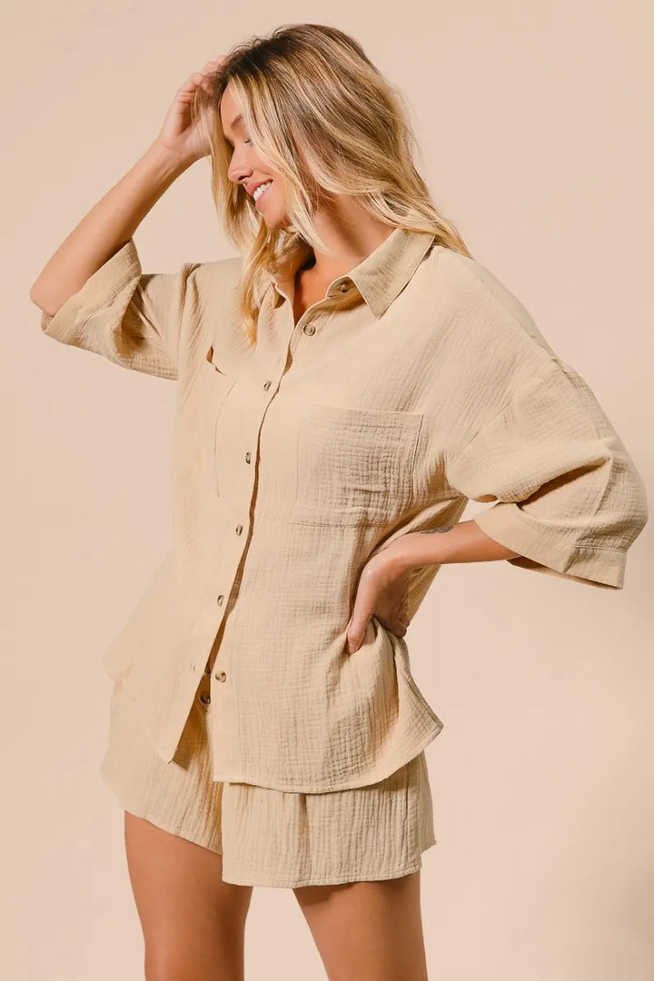 Bibi Crinkle Gauze Shirt And Short Set 2