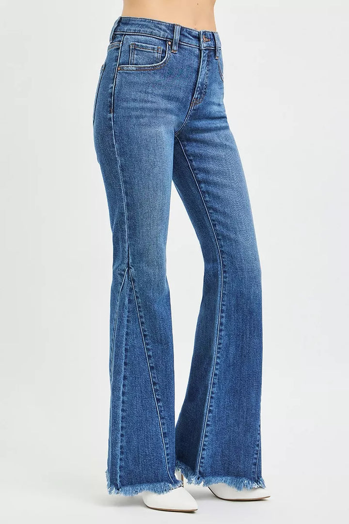 Dark Risen Mid Rise Flare Side Seam Detailing Jeans