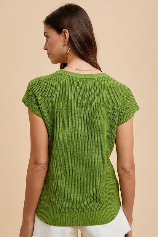 Moss Annie Wear Round Neck Short Sleeve Sweater