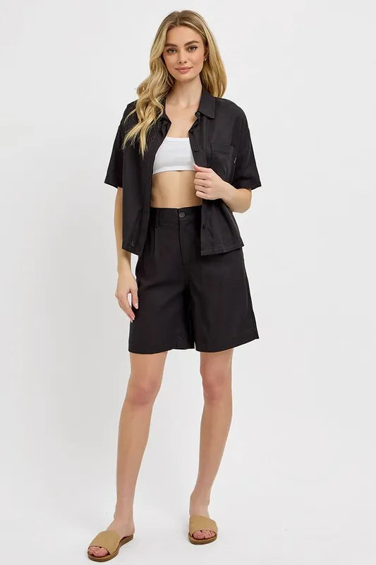 Black Risen High Rise Pleated Front Shorts 2