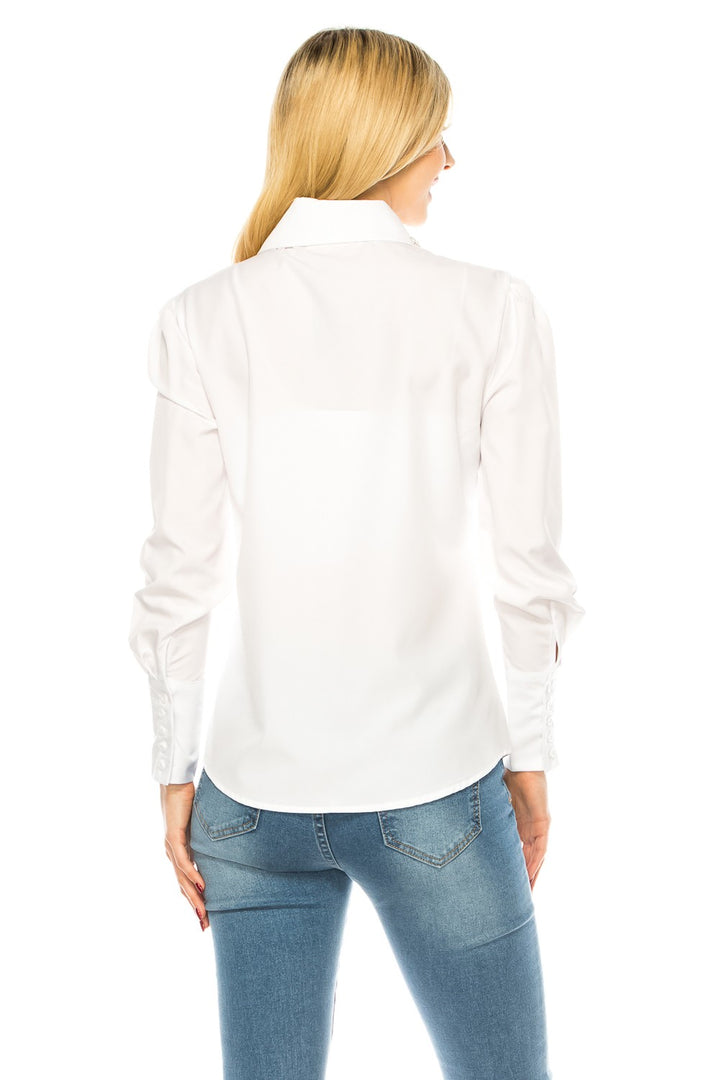 White Women Button Down Long Sleeve Blouse