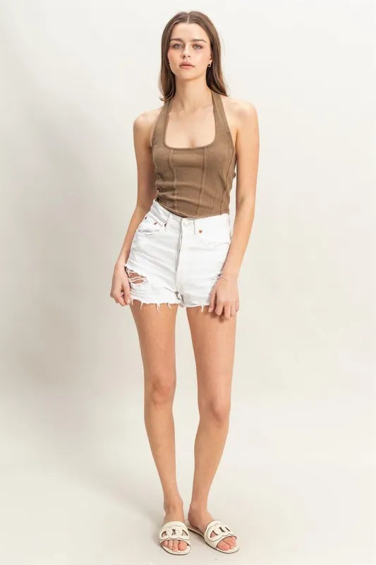Mocha Hyfve Mineral Wash Halter Neck Everyday Top 1