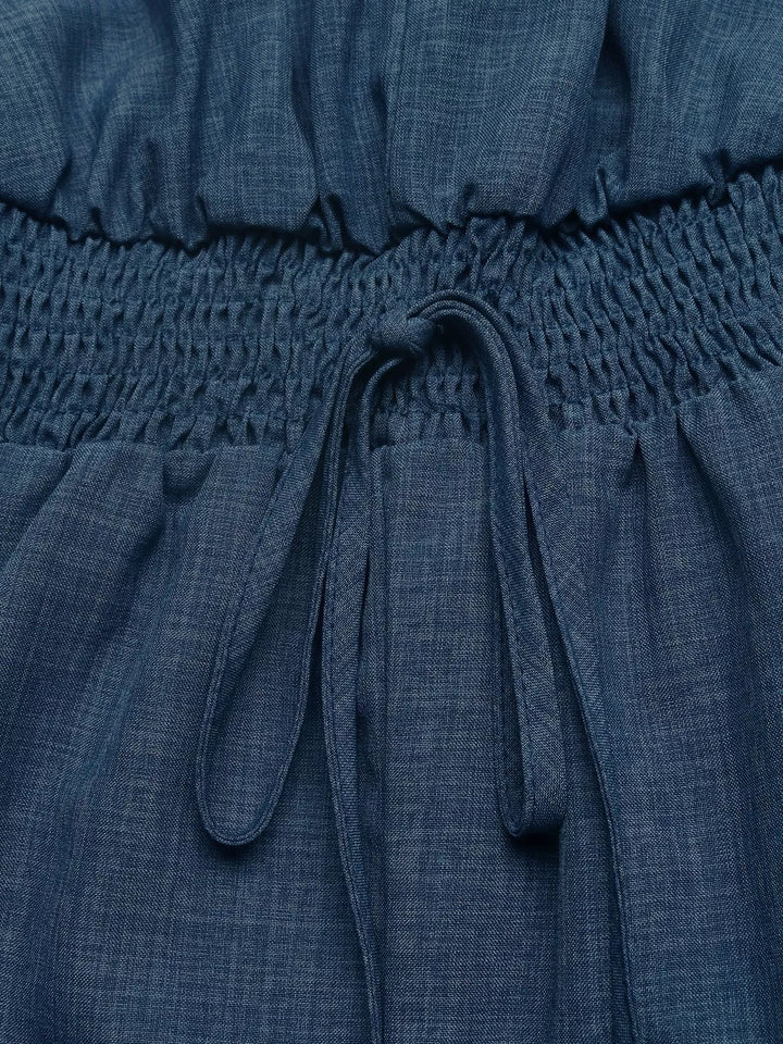 Casual V Neck Elastic Waist Romper