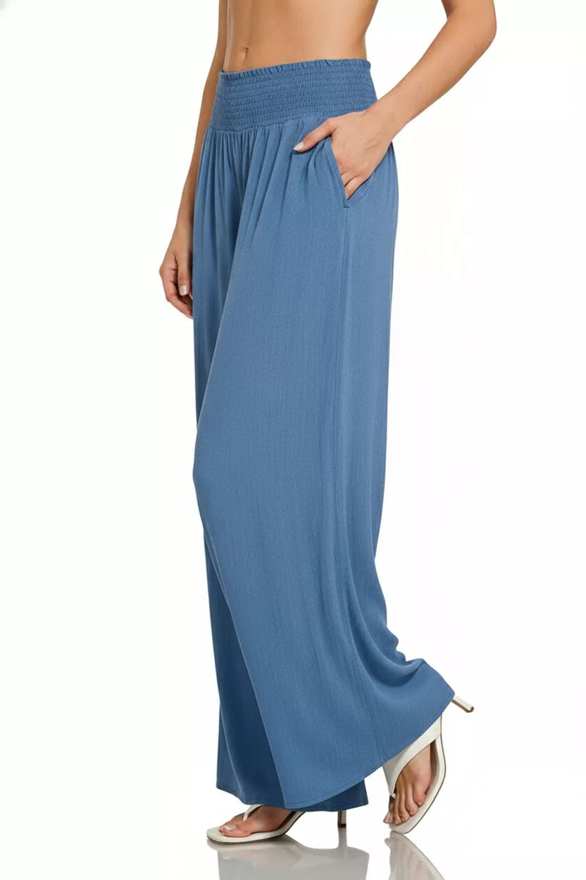 Denim Zenana Smocked Waistband Wide Leg Lounge Pants 4