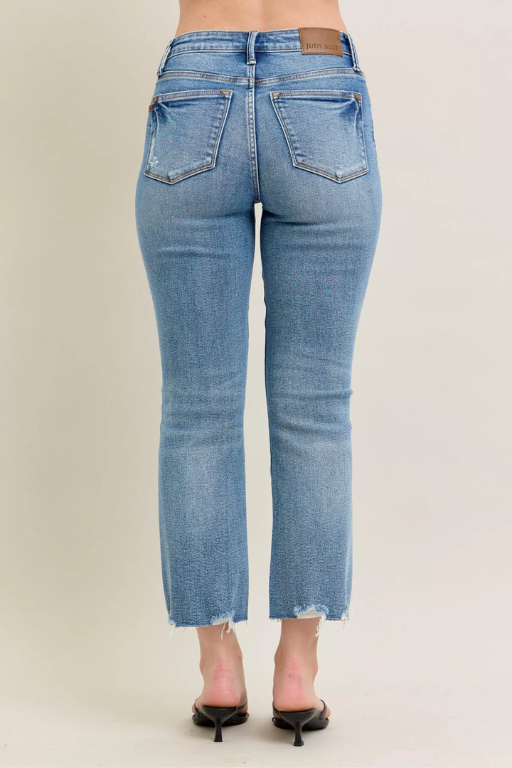 Md Judy Blue Mr Vintage Wash Destroy Hem Kick Flare Jeans