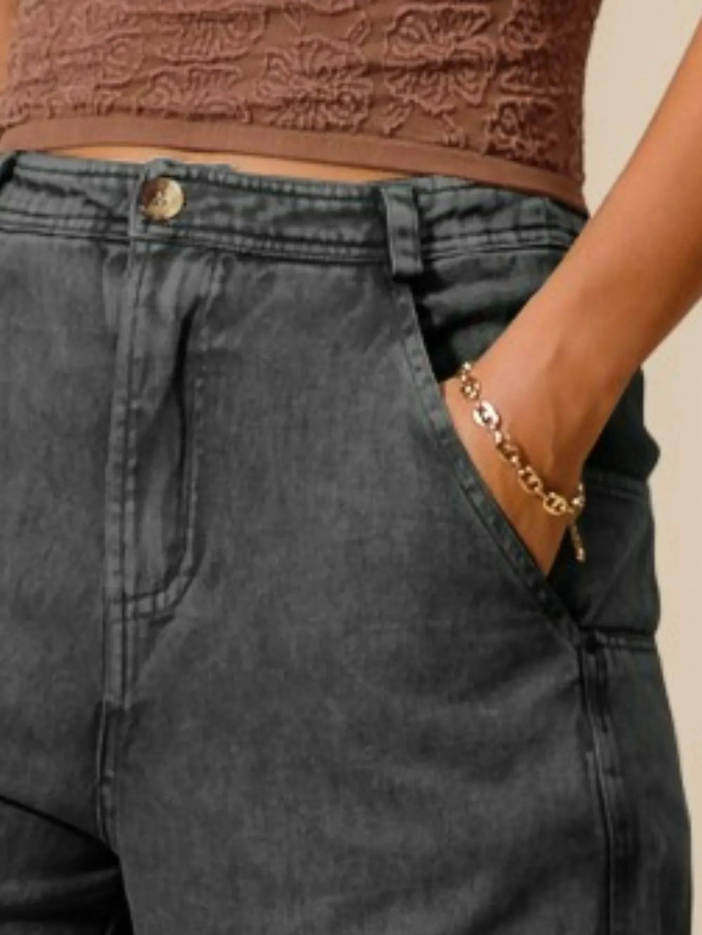 Charcoal Black So Me Mineral Washed Mid Rise Barrel Shape Pants 1