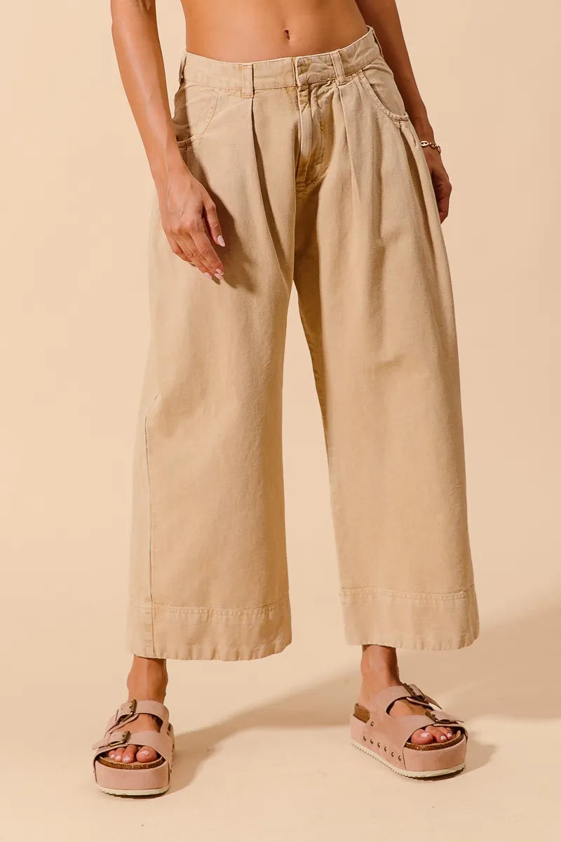 Oatmeal So Me Mid Rise Wide Leg Chino Pants With Pockets