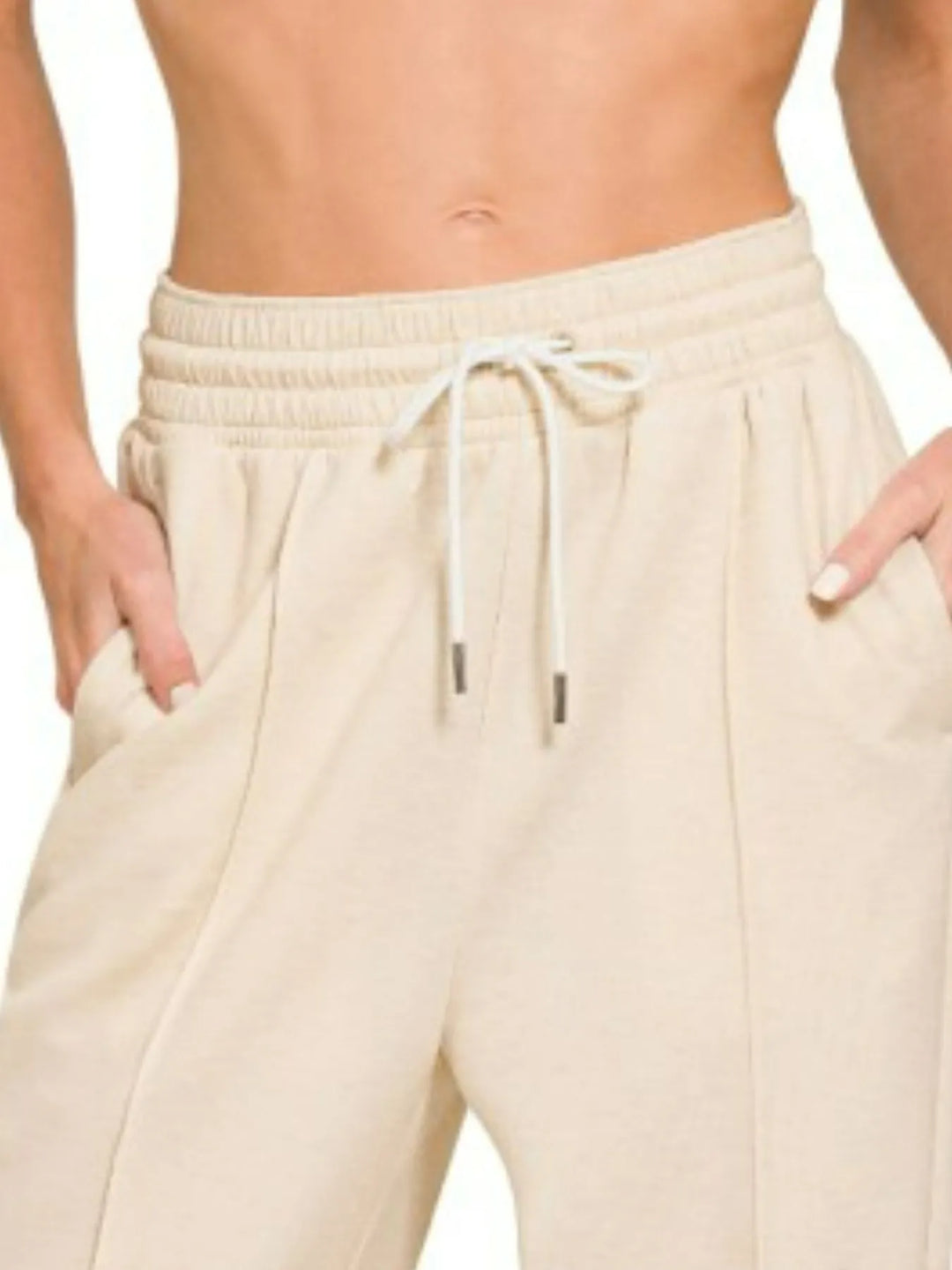 H Beige Zenana Drawstring Scuba Sweatpants With Pockets