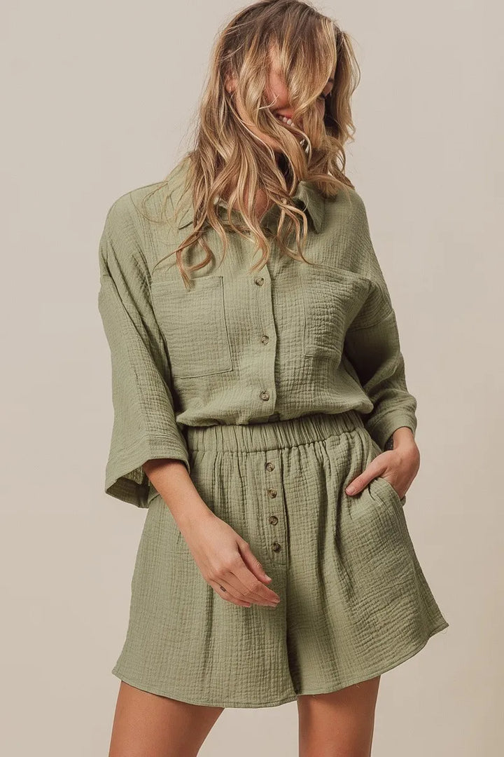 Bibi Crinkle Gauze Shirt And Short Set