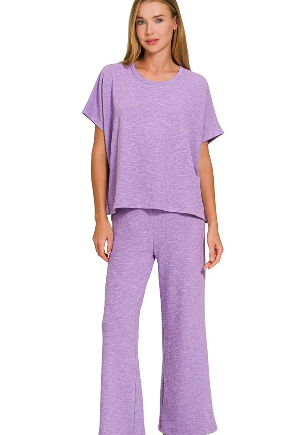 Lavender Zenana Cotton Slub Top Pants Set
