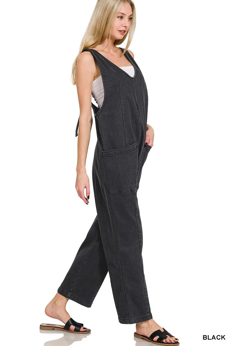Black Zenana Casual Adjustable Strap Baggy Jumpsuit With Pocket 1