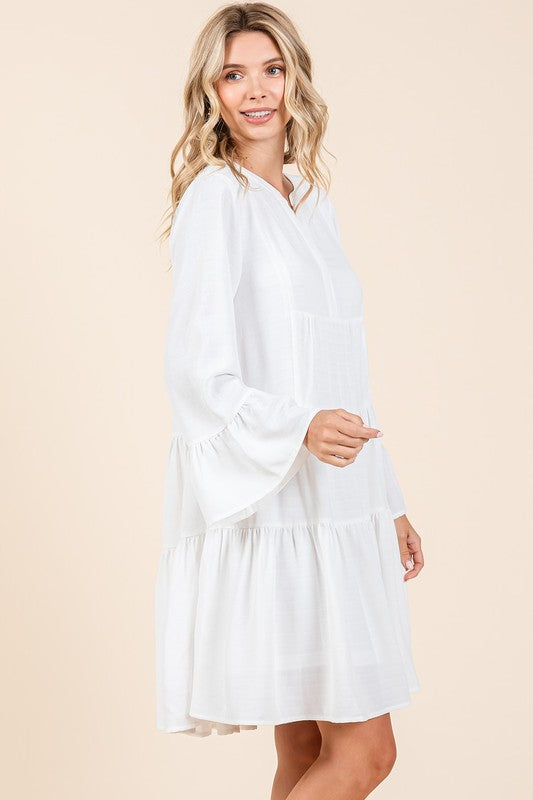 Ivory Mittoshop Tiered Notched Flare Sleeve Dress