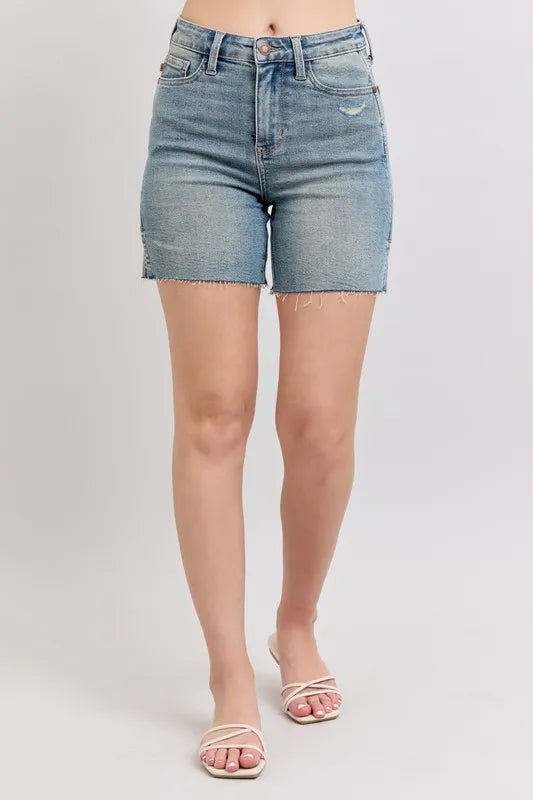Md Judy Blue High Waist Vintage Wash Side Slit Denim Shorts