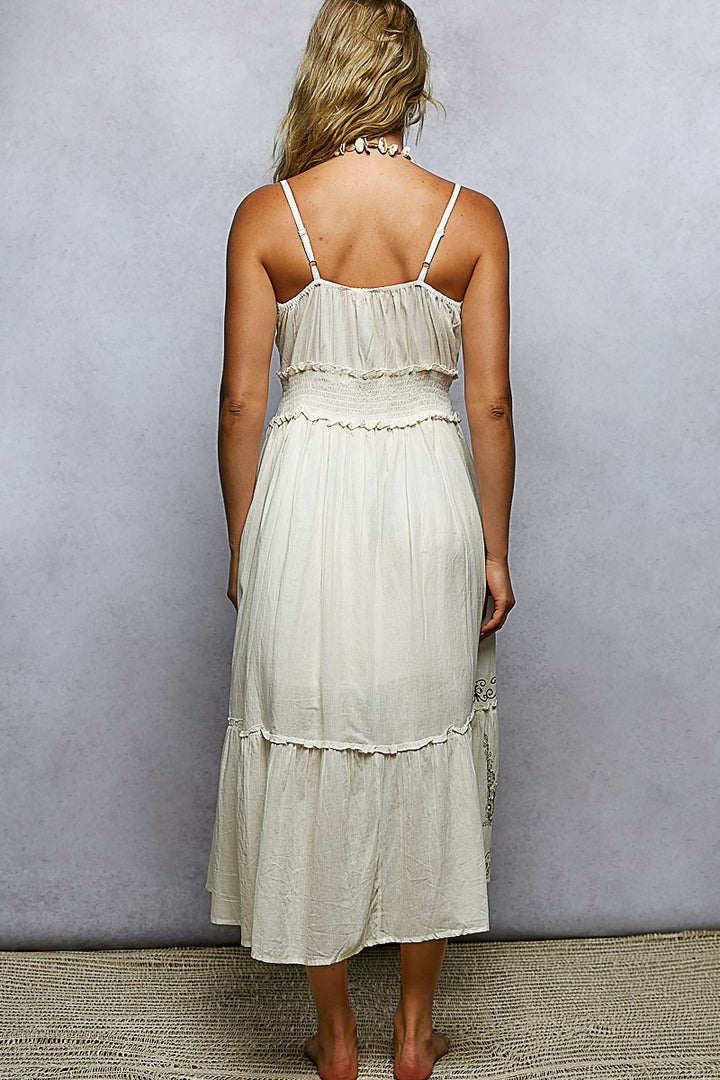 Pol Smocked Waistband Floral Midi Cami Dress