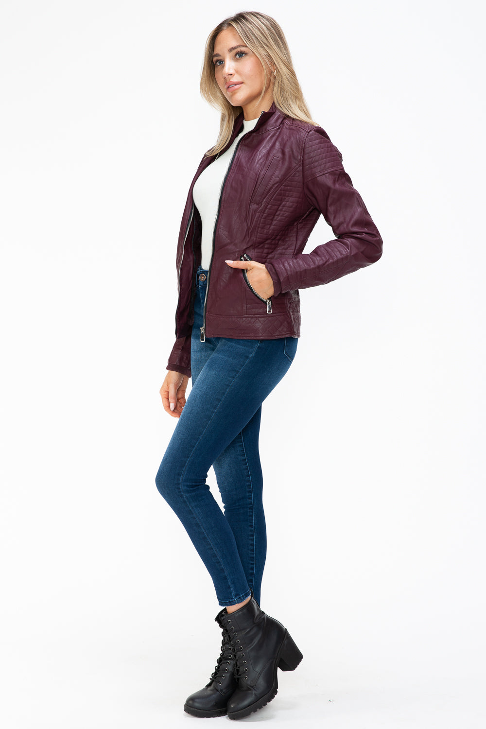 Ymi Faux Layered Double Zipper Jacket With Fuzzy Hood 1