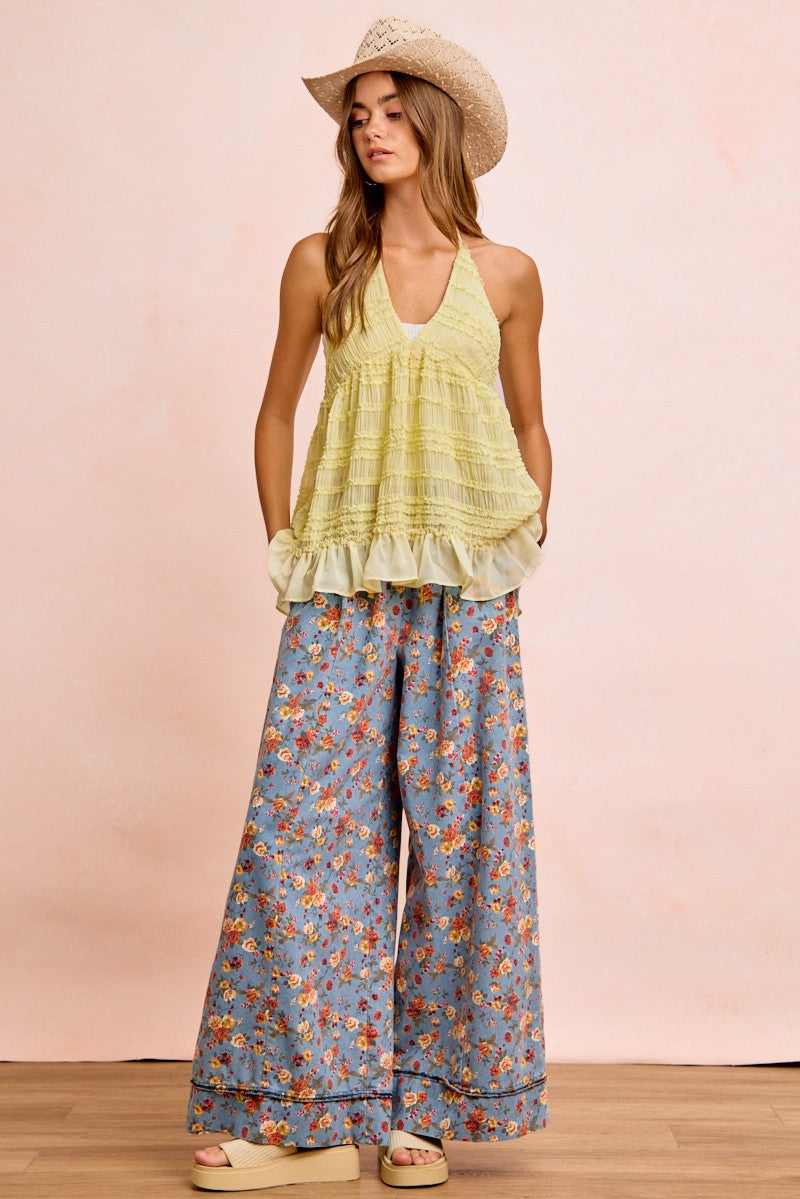 Bibi Floral Printed Drawstring Wide Pants