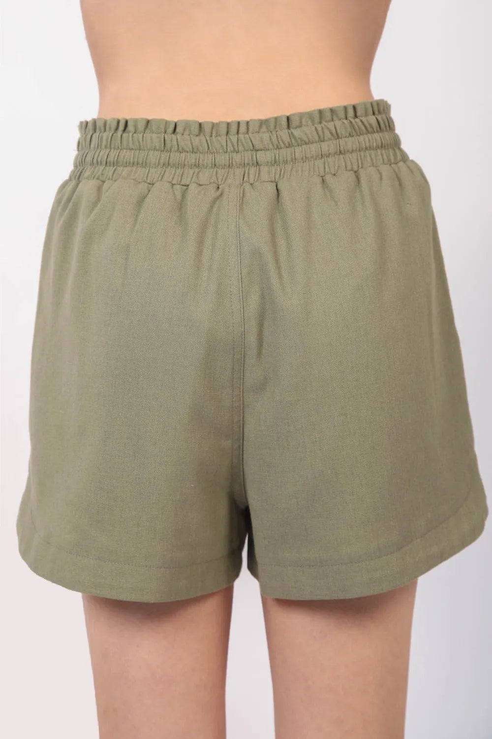 Olive Very J Drawstring Elastic Waist Linen Shorts