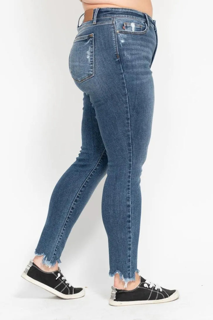 Judy Blue Plus Size High Waist Skinny With Destroy Shark Bit Hem