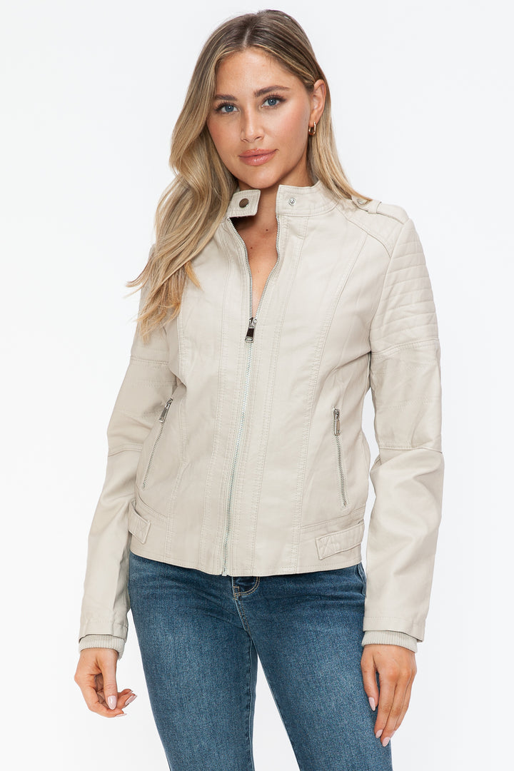 Snobbish Pu Leather Biker Jacket With Side Zip Pockets 1