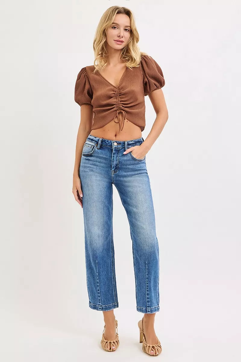 Dark Risen High Rise Crop Boyfriend Tapered Jeans