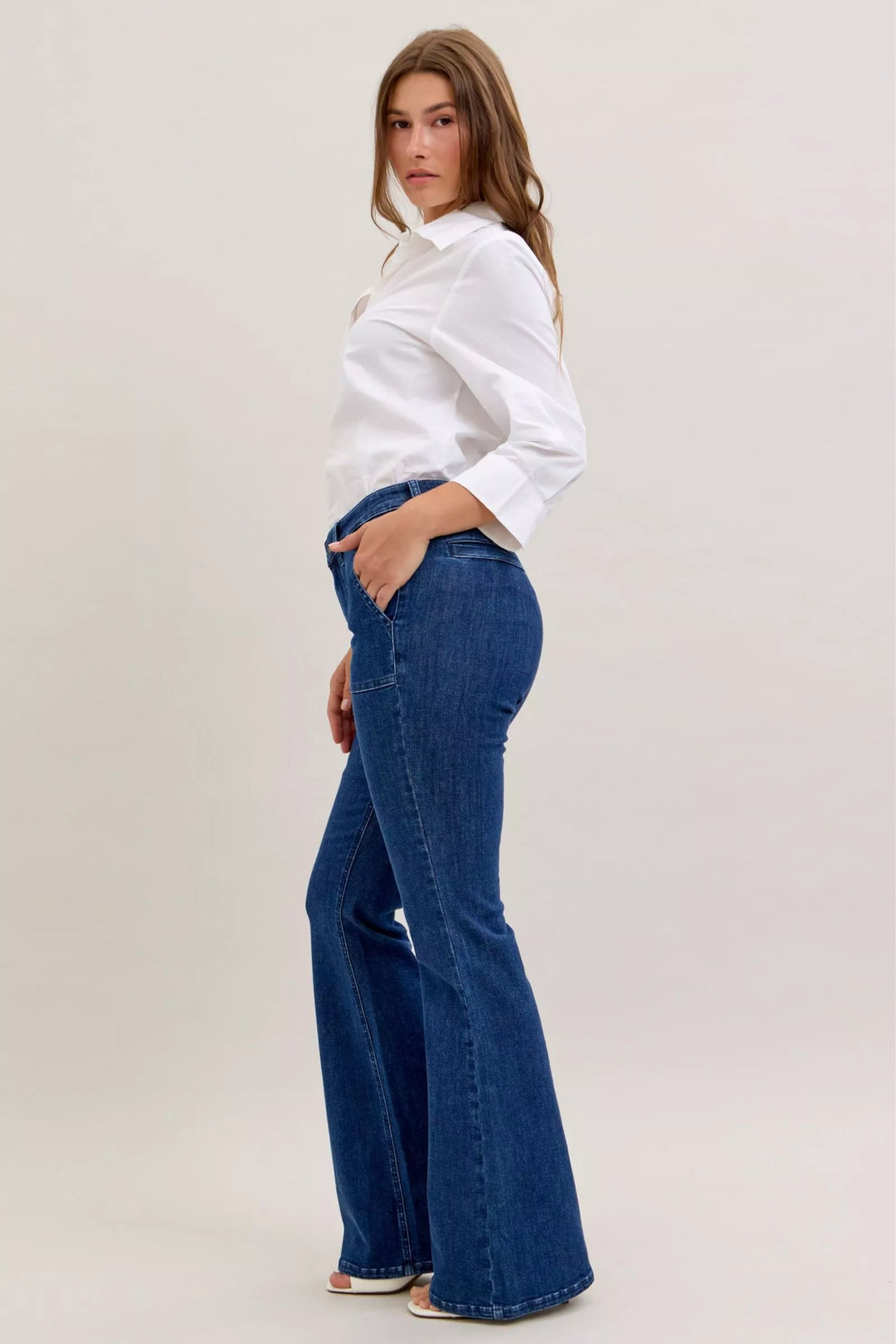 Dk Judy Blue High Waist Flare Jeans With Front Patch Pockets
