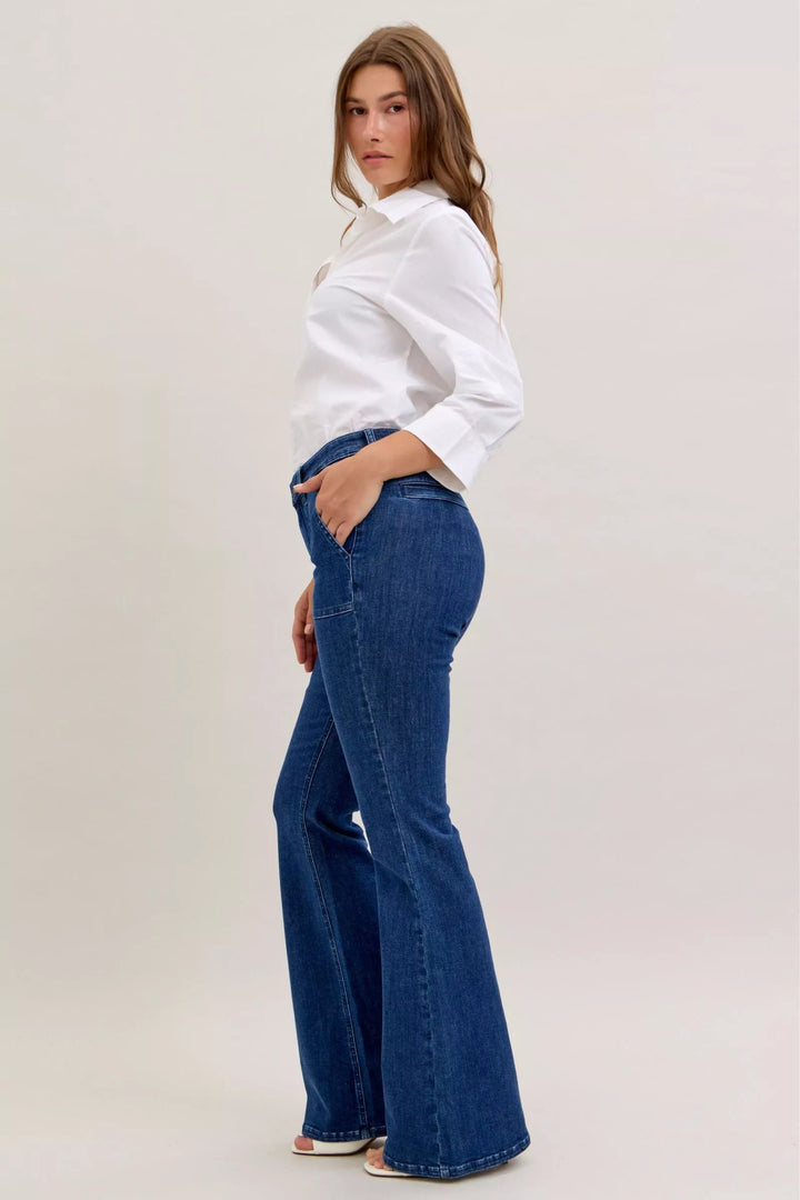 Dk Judy Blue High Waist Flare Jeans With Front Patch Pockets
