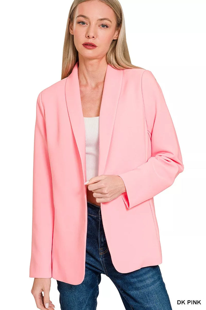 Dk Pink Zenana Woven Long Sleeve Blazer With Lining