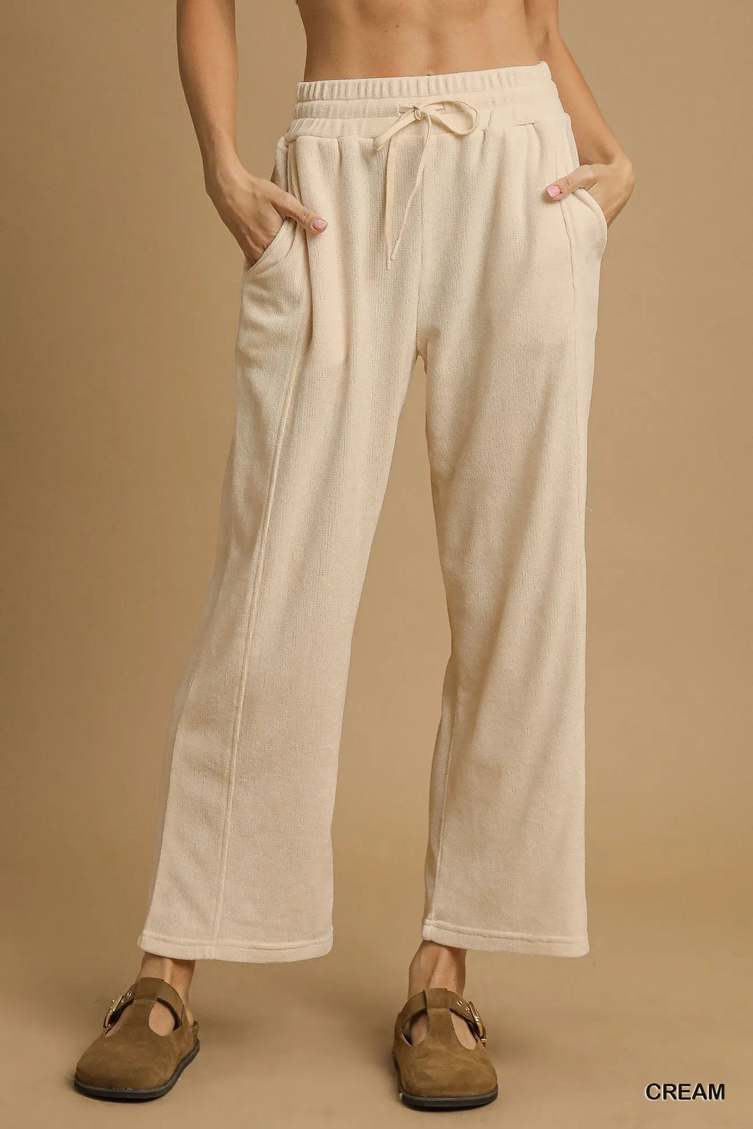 Cream Umgee Drawstring Wide Leg Pants