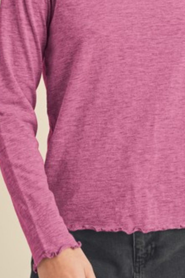 Red-Violet Aemi Co Lettuce Hemline Round Neck Raglan Sleeve T Shirt